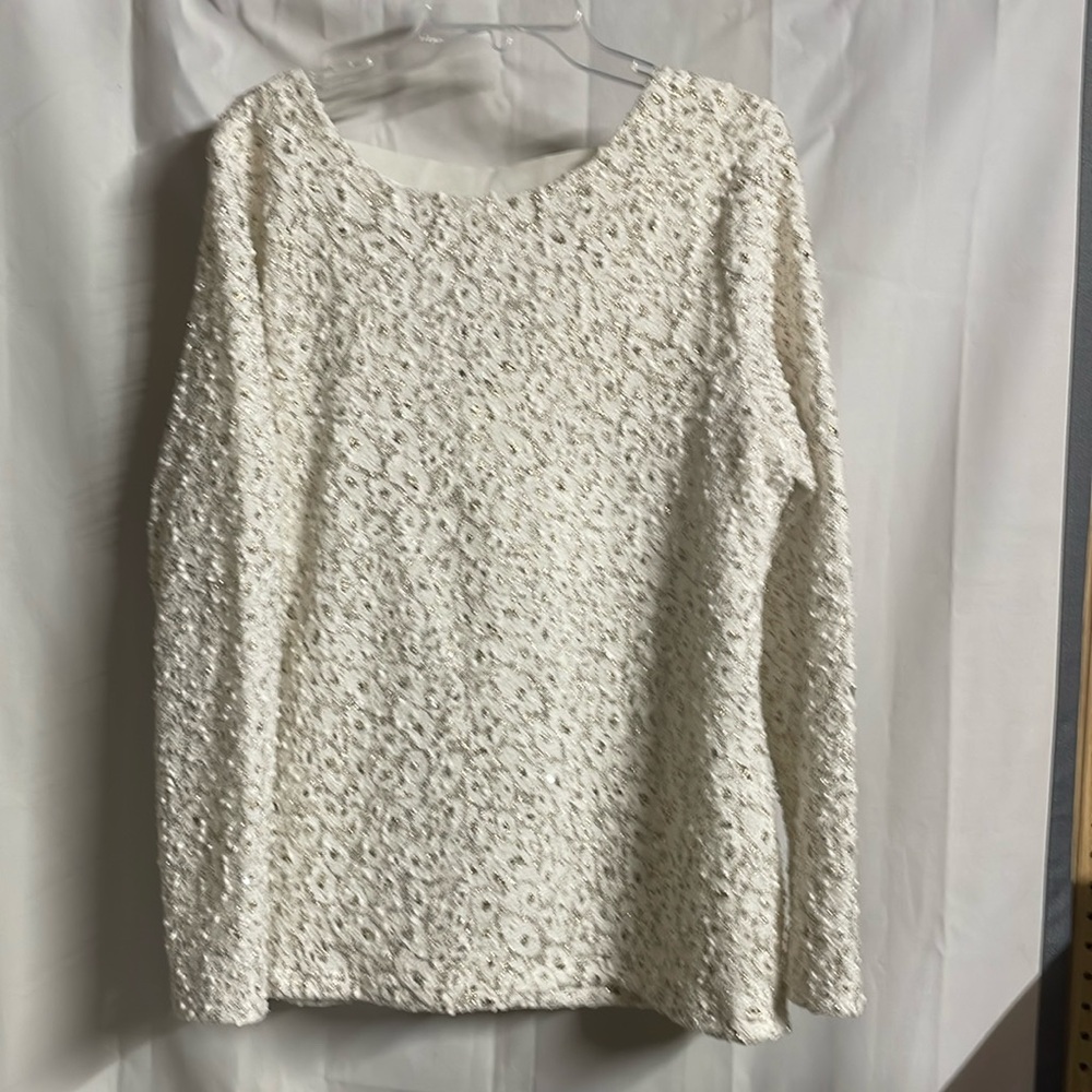 Gold and cream colored lined sweater size large